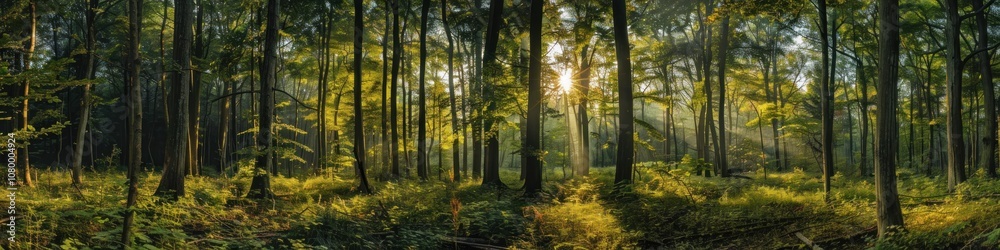 Fototapeta premium Sun Rays Illuminating a Forest