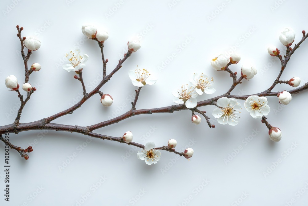 A single branch with plump buds isolated on a white background. Generative AI A single branch with plump buds isolated on a white background. Generative AI
