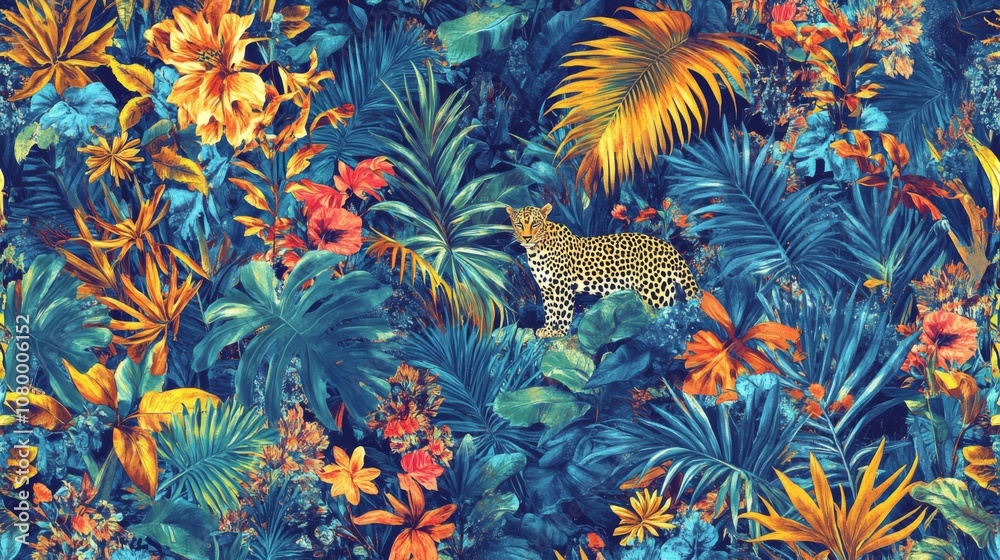 Leopard in a Lush Tropical Jungle
