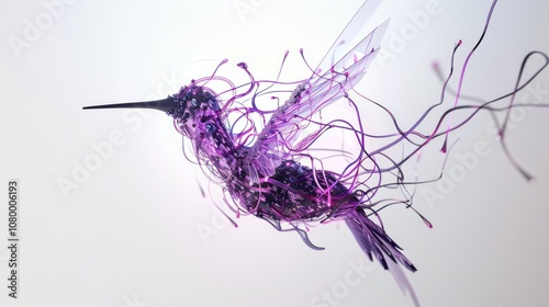 Abstract Hummingbird Composed of Twisted Purple Lines photo