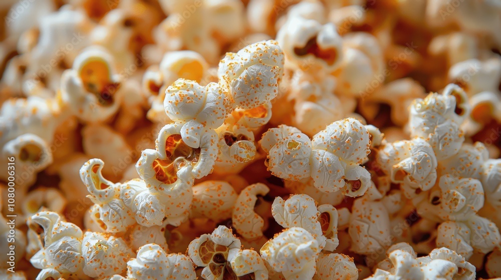 Freshly popped popcorn piled high in a bowl, perfect for enjoying during a movie night at home with friends or family Freshly popped popcorn piled high in a bowl, perfect for enjoying during a movie night at home with friends or family