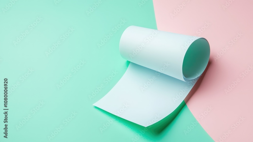 Receipt with discounted price at center for a website isolated random pastel color background Receipt with discounted price at center for a website isolated random pastel color background