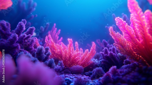 Vivid underwater scene with glowing coral and neon fish, depicting an imaginative ocean world.