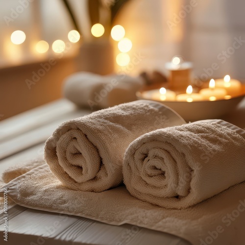 Relaxing spa scene with warm towels around elbows, promoting wellness and muscle relief, [self-care], [luxury spa]