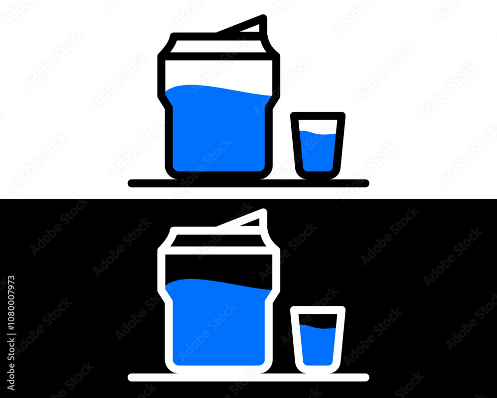 Illustration of a glass bottle filled with refreshing water, reusabel with modern design, perfect for health and hydration themes