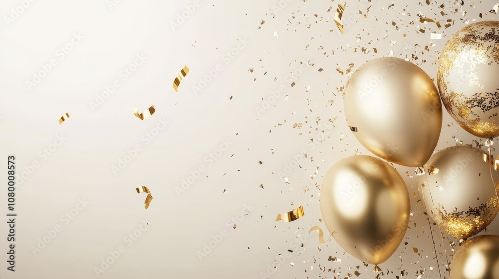 Fototapeta premium Golden Balloons and Confetti: A Festive Celebration Background