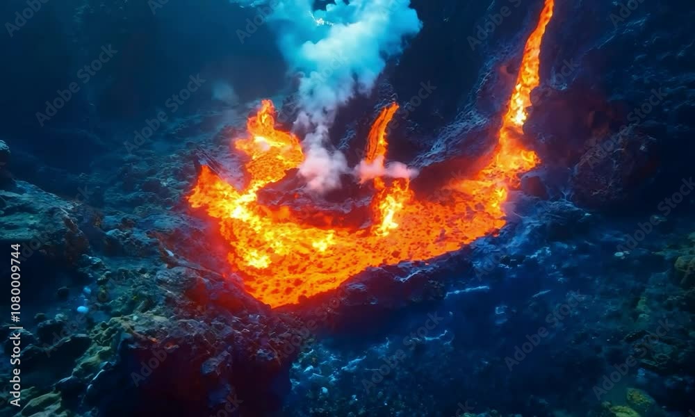 Inside Water Volcano Underwater volcano with bubbling lava vents, volcanic rocks, and ...