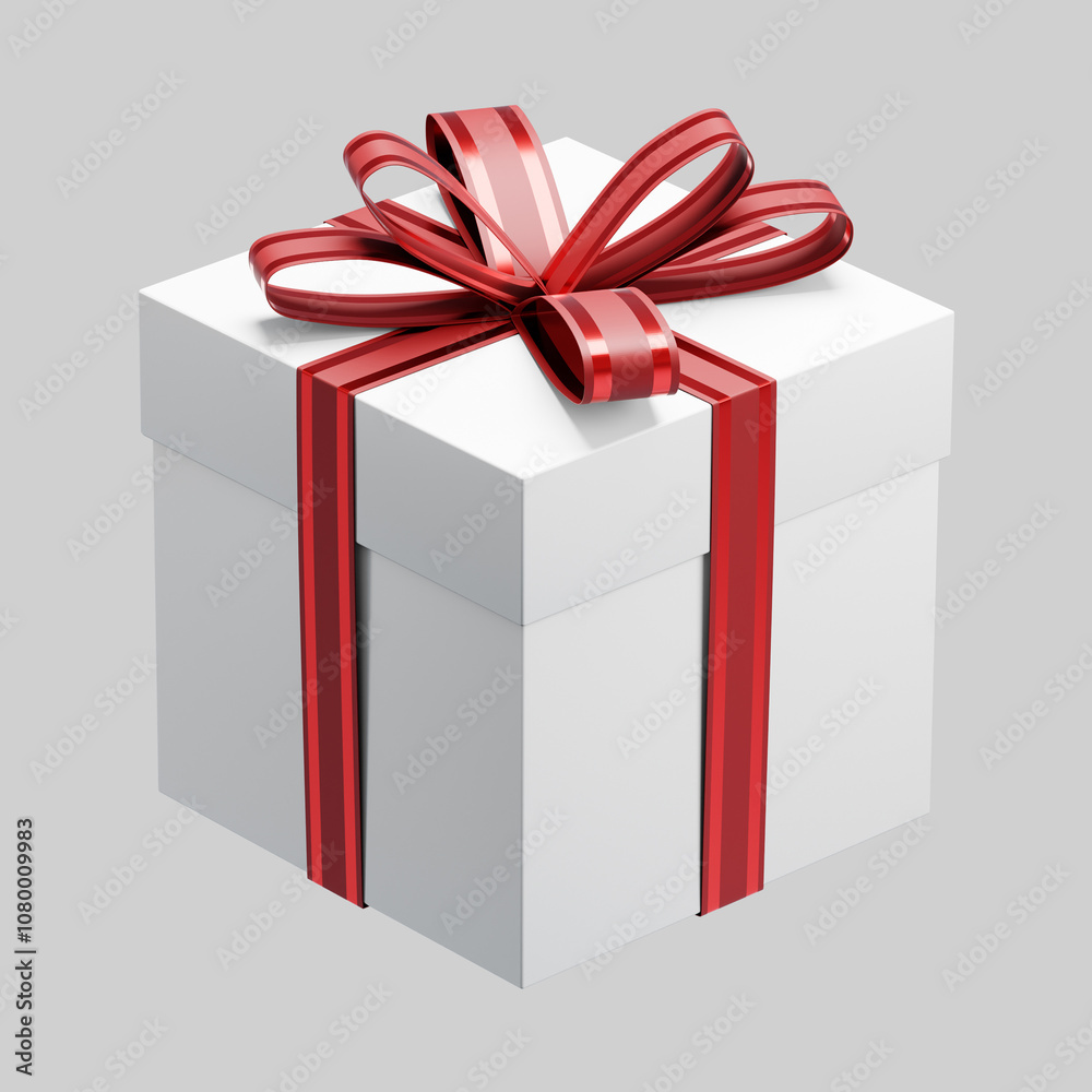 White gift box with red ribbon celebrating christmas festivities White gift box with red ribbon celebrating christmas festivities