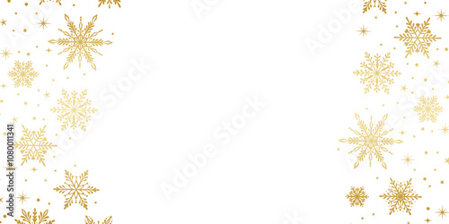 Festive golden side border or frame, winter holiday snowflake background design