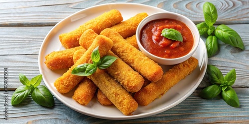 Breaded mozzarella cheese sticks with tomato basil sauce