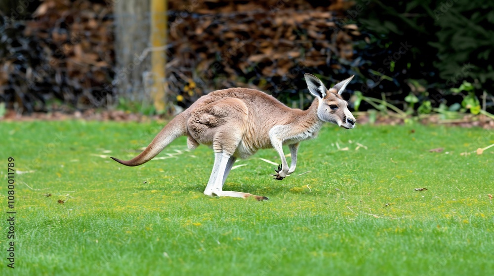 a kangaroo walks in the grassland a kangaroo walks in the grassland