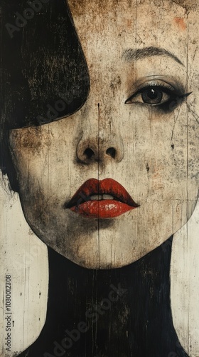 A striking portrait showcasing dramatic makeup and unique artistic style, highlighting beauty and creativity in contemporary art.