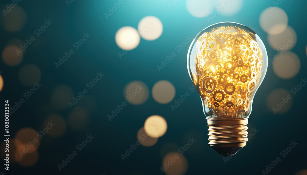 Innovative lightbulb filled with gears and cogs, symbolizing creativity and ideas. glowing elements create captivating visual effect Innovative lightbulb filled with gears and cogs, symbolizing creativity and ideas. glowing elements create captivating visual effect