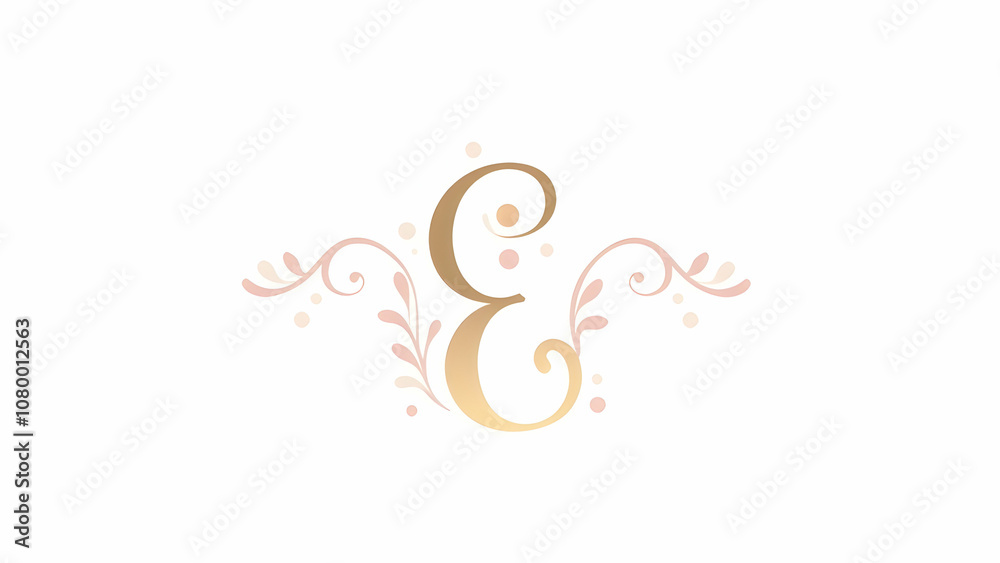 Elegant Floral Monogram Design with Golden Letter E