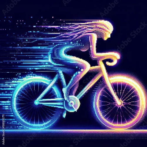 Luminogram Pixel Art Ethereal bike forms in retro pixel style