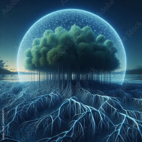 Mangrove Forest Detailed holographic representation of a mangrov photo