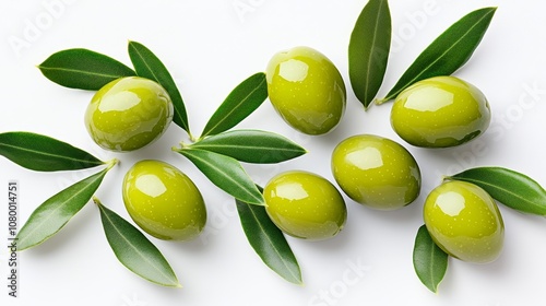 Wallpaper Mural Bunch of green olives with leaves on top. The olives are arranged in a row and are surrounded by green leaves Torontodigital.ca