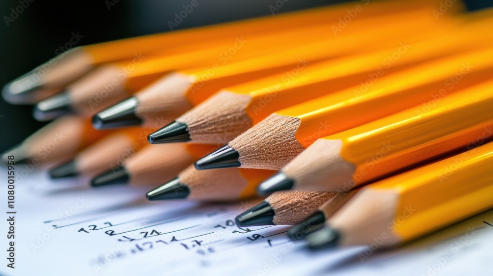 A row of neatly stacked pencils on a desk beside a lesson planner, symbolizing organization, preparedness, and the structured support teachers provide A row of neatly stacked pencils on a desk beside a lesson planner, symbolizing organization, preparedness, and the structured support teachers provide
