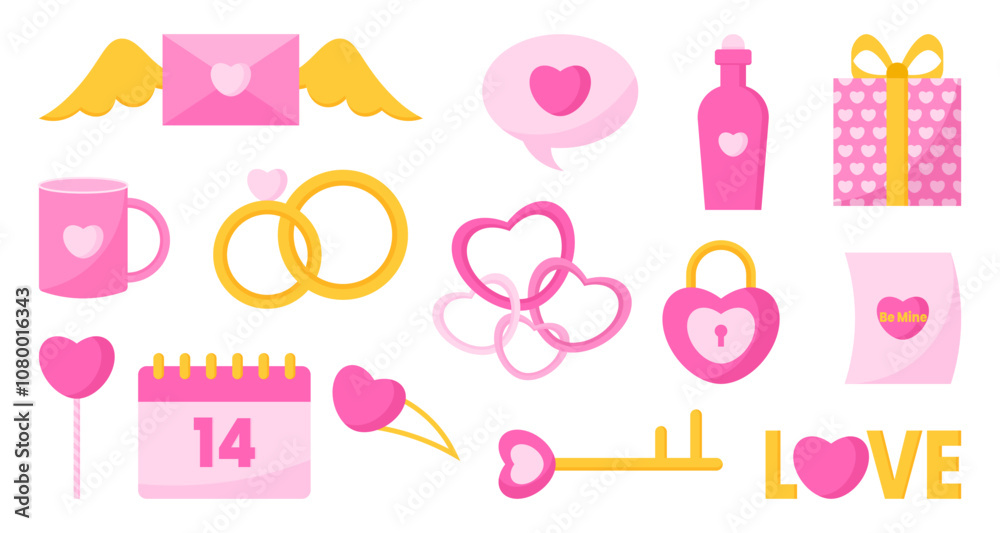 Set of valentine day clipart print scrapbook poster flat illustration Set of valentine day clipart print scrapbook poster flat illustration