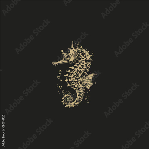 Sea horse logo design vector vintage photo