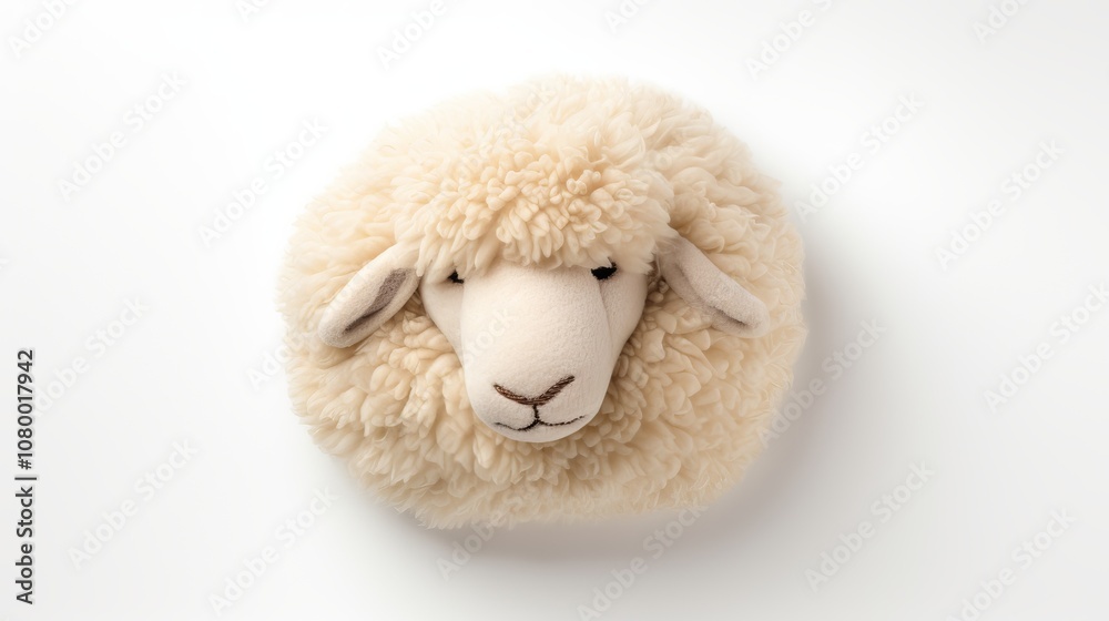 Fototapeta premium Sheep-Shaped Pillow with Soft Fur Texture and Charming Expression, Ideal for Home Decor and Baby Rooms