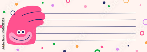 Funny notepad page design with cute happy face. Blank paper background with e...