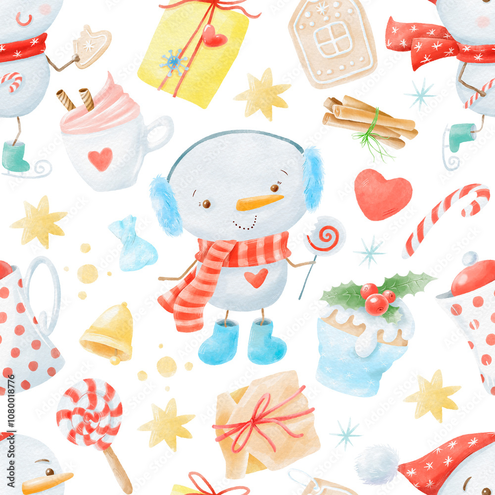 Watercolor Christmas seamless pattern winter background. Can be used for wrapping paper, textile, wallpaper, cards. Watercolor Christmas seamless pattern winter background. Can be used for wrapping paper, textile, wallpaper, cards.