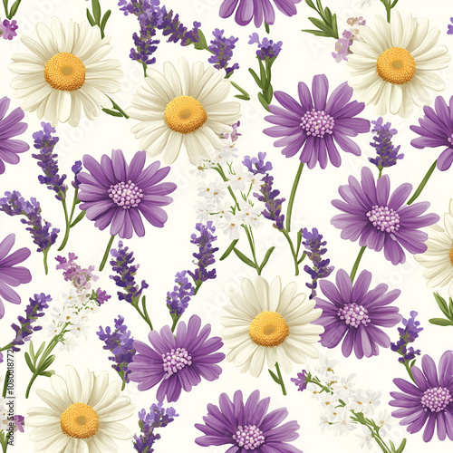  dutchman's breeches daisy lavender seamless pattern dutchflower repeatable texture continous tiled background photo