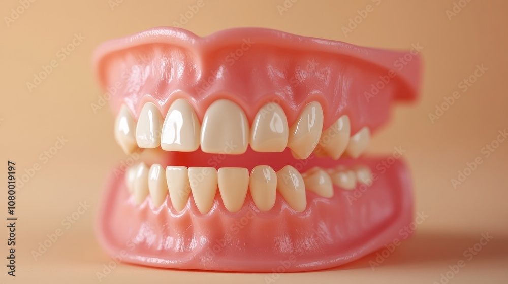 Dental implant model displays realistic teeth and gums, highlighting the structure and design used in dental practices for patient education and demonstration Dental implant model displays realistic teeth and gums, highlighting the structure and design used in dental practices for patient education and demonstration