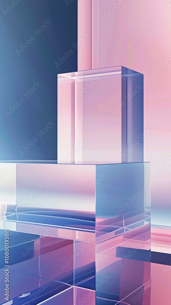 Fototapeta premium Futuristic Multi-Layered Glass and Acrylic Design with Cool Blue Hues