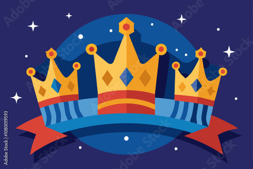 Three kings day epiphany celebration banner with crowns and stars