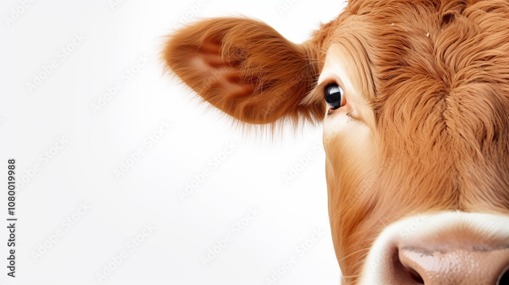 © พงศ์พล วันดี - A close-up of a cow eye and part of its face against a white background. © พงศ์พล วันดี - A close-up of a cow eye and part of its face against a white background.