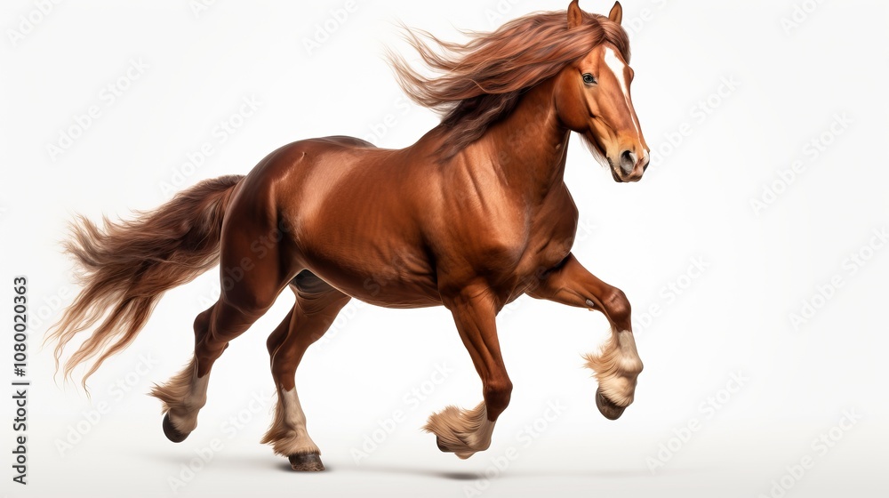 Majestic Brown Horse in Motion Captured in Realistic Photography, Displaying Grace and Strength with Flowing Mane Against Soft Background Majestic Brown Horse in Motion Captured in Realistic Photography, Displaying Grace and Strength with Flowing Mane Against Soft Background