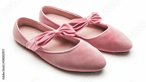 Pink Velvet Ballerina Flats with Bow Detail