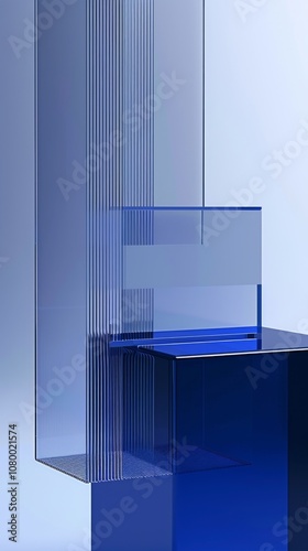 Futuristic Multi-Layered Glass and Acrylic Design with Cool Blue Hues