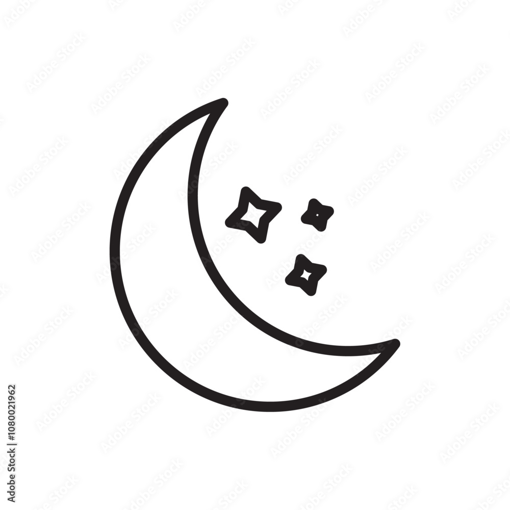 Moon icon outline set sign
