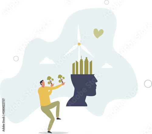 Green thinking as sustainable and ecological lifestyle.flat characters.