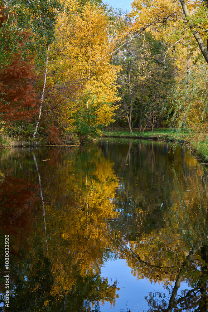 Water canal in a park during autumn Water canal in a park during autumn