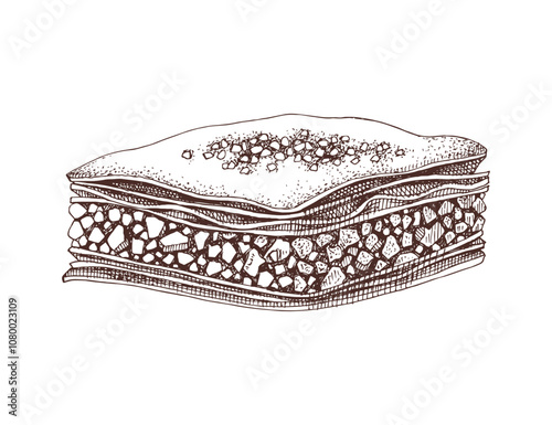Baklava dessert hand drawn traditional turkish pastry
