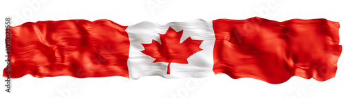 Stylized flag of Canada waving in the wind on transparent background. Footer, header or divider. Cut out wide, panoramic element. Banner for patriotic themes or national event promotions. 3D.