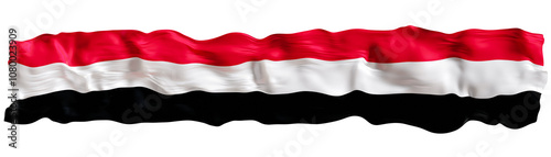 Stylized flag of Yemen waving in the wind on transparent background. Footer, header or divider. Cut out wide, panoramic element. Banner for patriotic themes or national event promotions. 3D.