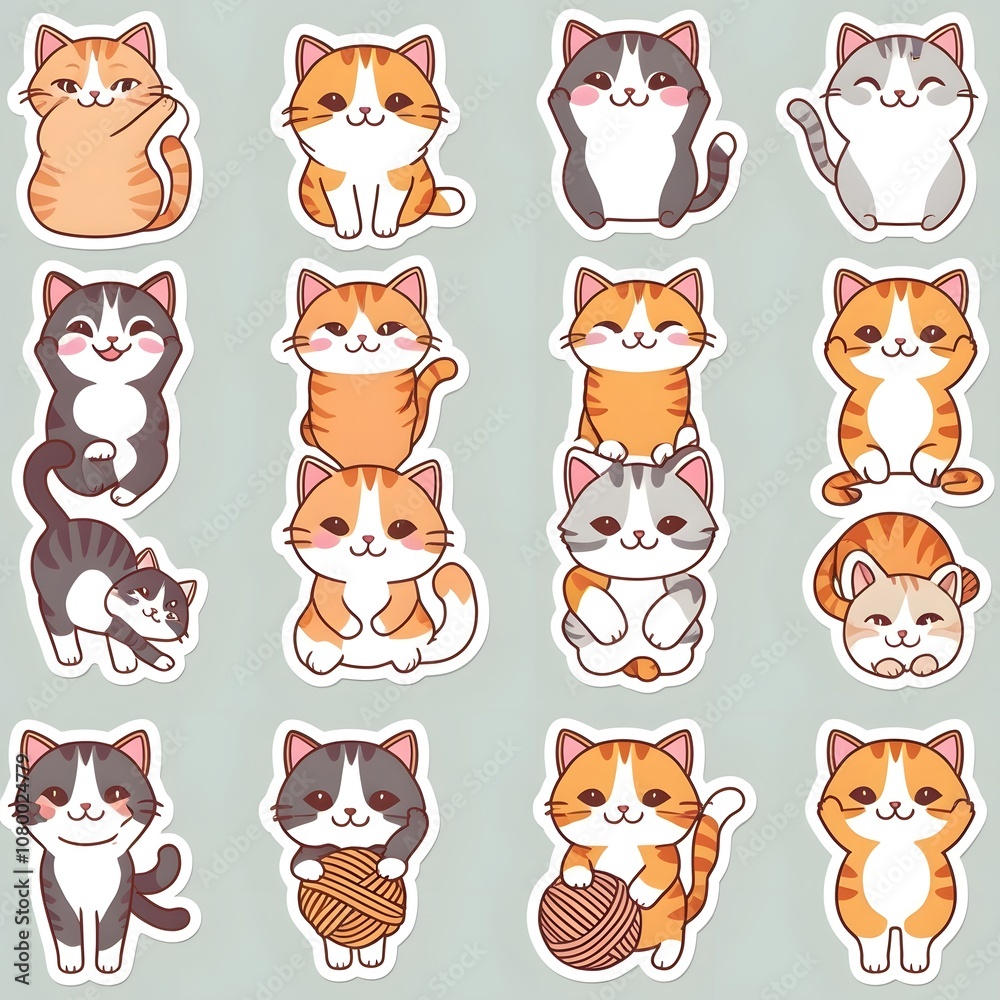 Adorable Cartoon Cats Stickers: A Collection of Cute Feline Illustrations Adorable Cartoon Cats Stickers: A Collection of Cute Feline Illustrations
