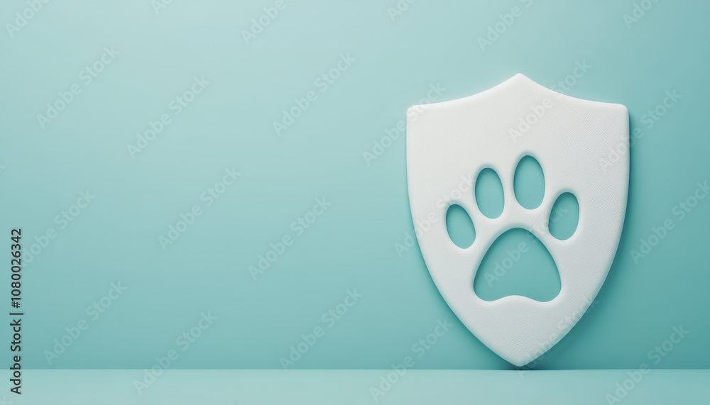 Pet insurance shield protecting pets with paw symbol, 3D design Pet insurance shield protecting pets with paw symbol, 3D design