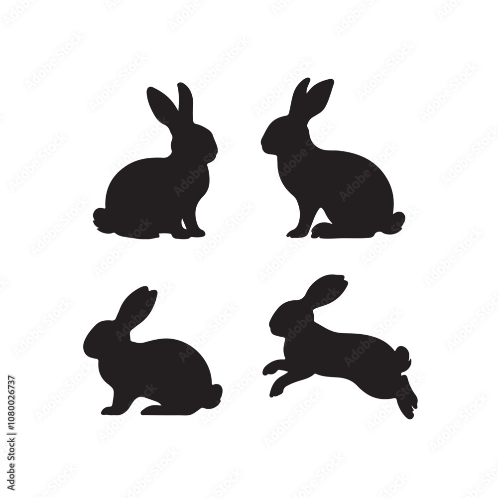 Obraz premium Set of rabbit silhouettes - vector illustration