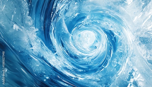Abstract blue swirl poster with digital technology theme.