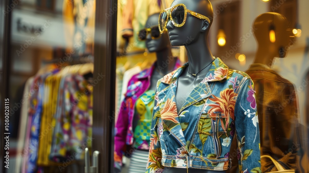 Vibrant Fashion Store Window Display with Mannequins Vibrant Fashion Store Window Display with Mannequins