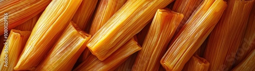 Close-up of vibrant yellow spaghetti, showcasing its unique texture and color. Perfect for culinary themes and food photography. photo