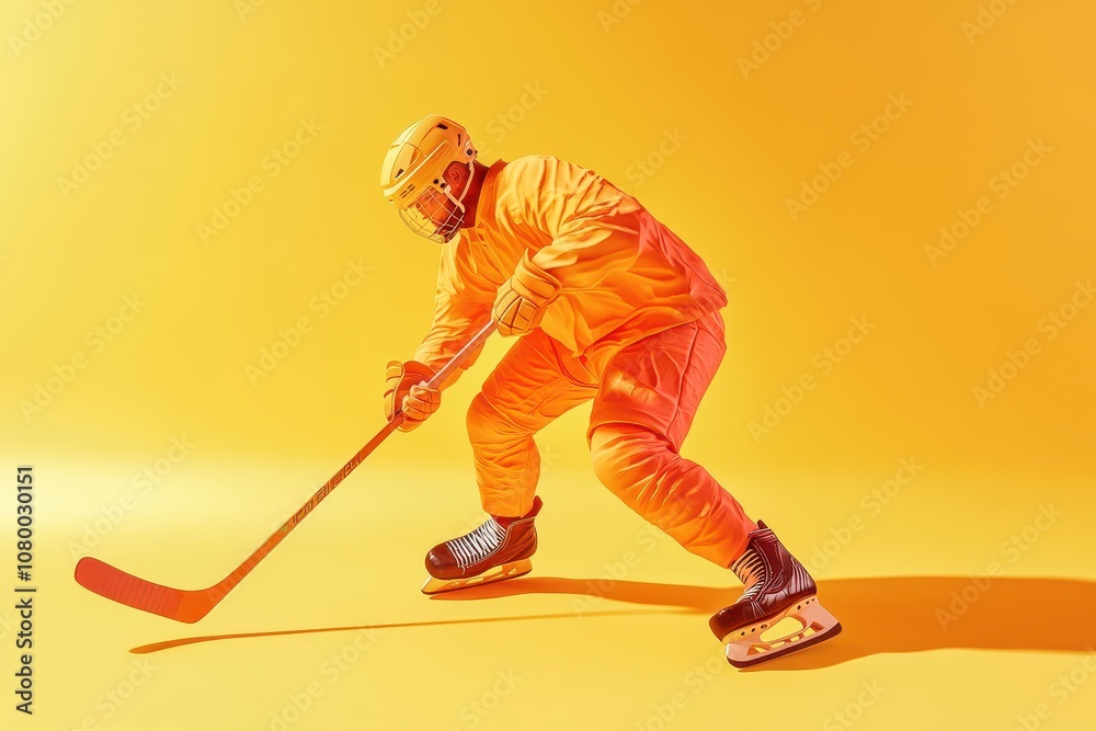 Fototapeta premium A hockey player in a suit is holding a hockey stick