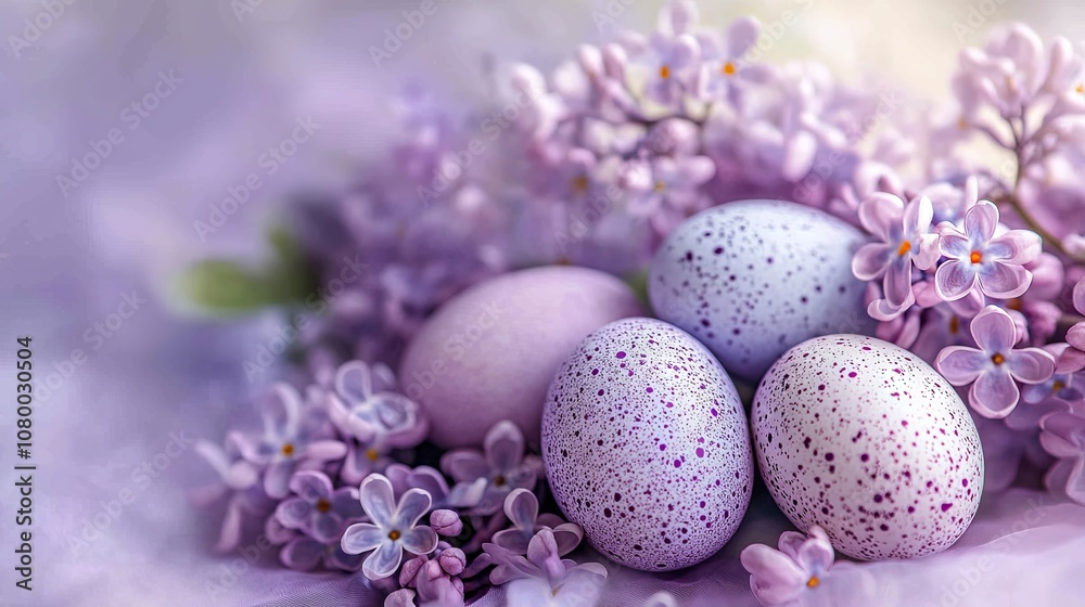 Easter eggs on a purple background top view