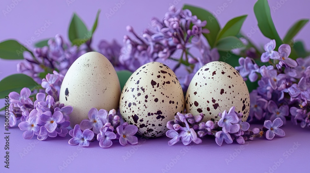 Easter eggs on a purple background top view Easter eggs on a purple background top view